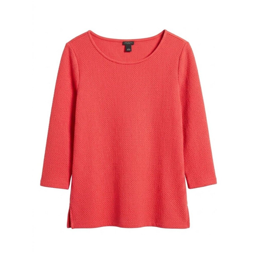 Ann Taylor Factory Coral Pink Waffle Knit Boatneck Top 3/4 Sleeve - Size L